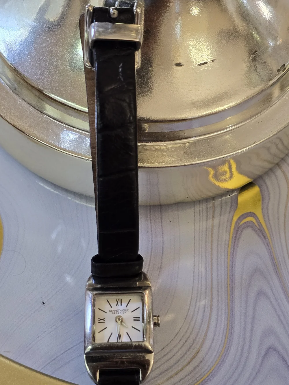 Kenneth Cole Reaction Women's Black Leather Strap Silver Case Watch